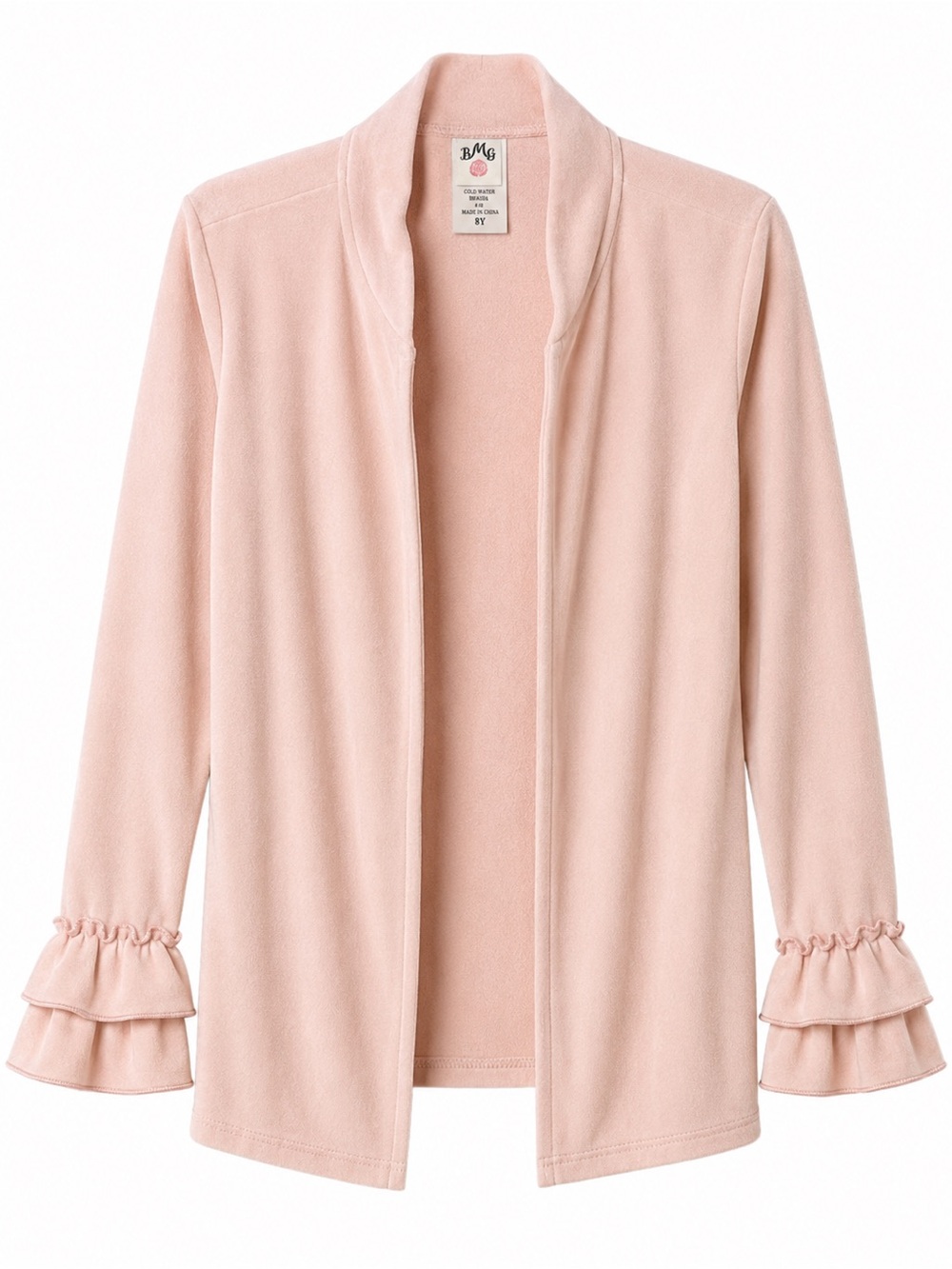 BMG Girls Soft Petal Pink Faux Suede Ruffle Sleeve Jacket Size 8Y